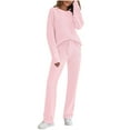 thumbnail image 1 of hxobax Plus Size Women's Pajama Sets Long Sleeve Pullover Fleece Sleepwear Two Piece Soft Plush Shirt Tops and Elastic Drawstring Pants Pjs Pj Set Solid Warm Nightwear Loungewear,#01_Pink,X-Small, 1 of 5