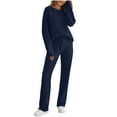 thumbnail image 1 of hxobax Plus Size Women's Pajama Sets Long Sleeve Pullover Fleece Sleepwear Two Piece Soft Plush Shirt Tops and Elastic Drawstring Pants Pjs Pj Set Solid Warm Nightwear Loungewear,#01_Navy,Medium, 1 of 5