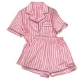 thumbnail image 1 of hxobax Silk Satin Pajama Set for Women Pajamas 2 Piece Striped Lounge Set Pjs Pj Shorts Matching Sets Summer Soft Loungewear Short Sleeve Button Tshirt Tops and Pants Sleepwear,Pink,Medium, 1 of 8