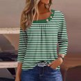 thumbnail image 1 of hxobax Striped 3/4 Length Sleeve Shirts Womens Trendy Pleated Crewneck Button Blouse Cute Tunic Tops, 1 of 5