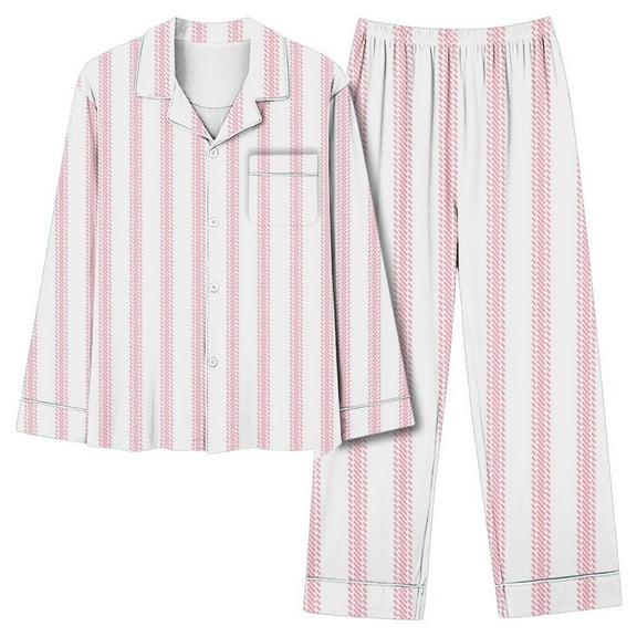 hxobax Striped Pajamas for Women Soft Button Up Pajama Set 2 Piece Sleepwear Nightwear Long Sleeve Shirt Tops and Pajama Pants Lounge Sets Trendy Classic Fit Nightgown Loungewear,#02_Pink,Small