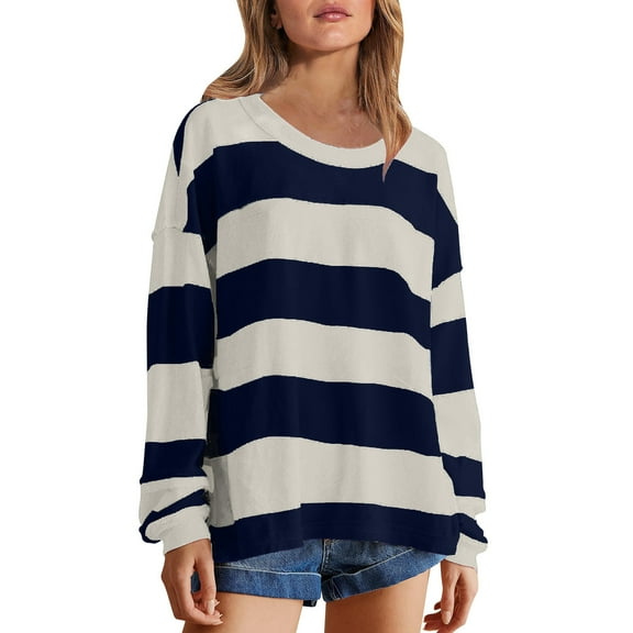 hxobax Sweatshirt for Women Striped Colorblock Fall Trendy Long Sleeve Shirts Crewneck Pullover Tops