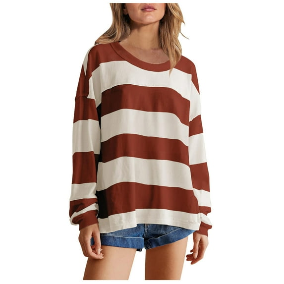 hxobax Sweatshirt for Women Striped Colorblock Fall Trendy Long Sleeve Shirts Crewneck Pullover Tops