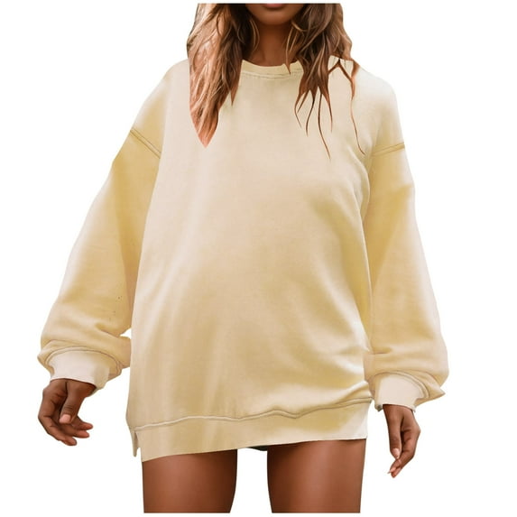 hxobax Sweatshirts for Women Crewneck Long Sleeve Loose Fit Tops Colorblock Side Splt Pullover Shirt