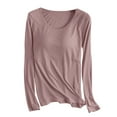 thumbnail image 1 of hxobax Tshirt with Built in Bra for Women Modal Long Sleeve Crewneck Shirts Pajama Yoga Tops Blouses, 1 of 7