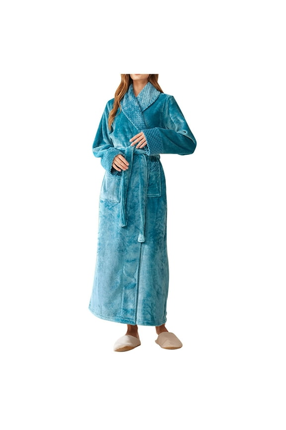 Unisex Flannel Robes for Women and Mens Winter Cozy Warm Bathrobes Thicker Plush Fleece Robe Classic Couple Shawl Spa Robes Female Soft Fluffy Nightgowns Sleepwear Pajamas,Green,Medium