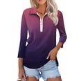 thumbnail image 1 of hxobax Women 3/4 Sleeve Tops Zip V Neck Collar Shirts Work Business Polo Shirts Gradient Summer Tees, 1 of 7