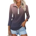thumbnail image 1 of hxobax Women 3/4 Sleeve Tops Zip V Neck Collar Shirts Work Business Polo Shirts Gradient Summer Tees, 1 of 7