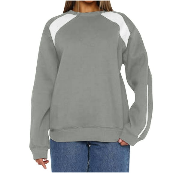 hxobax Women Fall Fashion Clothes Colorblock Crewneck Pullover Fleece Long Sleeve Sweatshirt No Hood