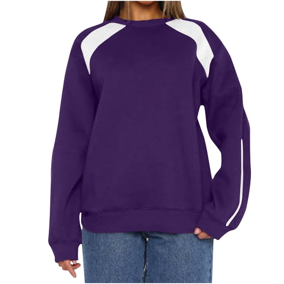 hxobax Women Fall Fashion Clothes Colorblock Crewneck Pullover Fleece Long Sleeve Sweatshirt No Hood