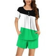 thumbnail image 1 of hxobax Women Fashion Pajamas Sets Shorts 2 Piece Short Sleeve Lounge Sets Sleepwear Colorblock Striped Polka Dot Round Neck Button Shirt Tops Short Pants Pjs Set Loungewear,#02_Mint Green,3X-Large, 1 of 7