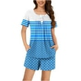 thumbnail image 1 of hxobax Women Fashion Pajamas Sets Shorts 2 Piece Short Sleeve Lounge Sets Sleepwear Colorblock Striped Polka Dot Round Neck Button-up Shirt Tops and Short Pants Pjs Set Loungewear,#01_Blue,XX-Large, 1 of 7