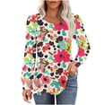 thumbnail image 1 of hxobax Women Floral Tunic Tops for Leggings Long Sleeve T-Shirts Spring Fall Crewneck Pleated Tshirt, 1 of 5