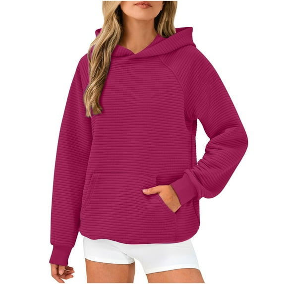 hxobax Women Knit Cotton Hoodies Sweatshirt Fall Rib Pullover Hooded Fashion Sweatshirts with Pocket