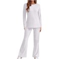 thumbnail image 1 of hxobax Women Long Sleeve Pajama Sets Rib Knit Lounge Set Cute Casual 2 Piece Pj Outfit Fall Sleepwear Solid Color Crewneck Pullover Tops and Drawstring Pants Matching Set Nightwear,Gray,Small, 1 of 8