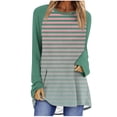 thumbnail image 1 of hxobax Women Long Sleeve Shirts Striped Tunic Tops for Leggings Colorblock Crewneck Pullover Blouses, 1 of 5