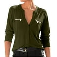 thumbnail image 1 of hxobax Women Long Sleeve Work Shirts Notch V Neck Pleated Blouses Decor Zip Pocket Tunic Tops Tshirt, 1 of 7