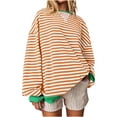 thumbnail image 1 of hxobax Women Oversized Color Block Striped Sweatshirt Crewneck Long Sleeve Raglan Shirt Pullover Top, 1 of 7