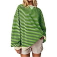 thumbnail image 1 of hxobax Women Oversized Color Block Striped Sweatshirt Crewneck Long Sleeve Raglan Shirt Pullover Top, 1 of 7