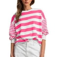 thumbnail image 1 of hxobax Women Oversized Striped Sweatshirt Light Weight Sweatshirts Teen Girls Fashion Pullover Tops, 1 of 7