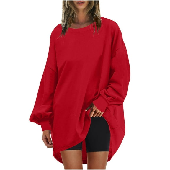 hxobax Women Oversized Tunics Sweatshirt Crewneck Long Sleeve Casual Pullover Preppy Top 2024 Outfit