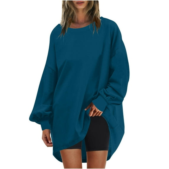 hxobax Women Oversized Tunics Sweatshirt Crewneck Long Sleeve Casual Pullover Preppy Top 2024 Outfit
