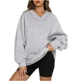 thumbnail image 1 of hxobax Women Oversized V Neck Sweatshirt Fleece Long Sleeve Pullover Hoodie Comfy Top Preppy Clothes, 1 of 7
