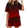 thumbnail image 1 of hxobax Women Pajama Set Gradient 2 Piece Casual Short Sets Short Sleeve Sleepwear Summer Crewneck Shirts and Short Pant Sets Trendy Pajamas Sets Cozy Loungewear with Chest Pocket,Red,XX-Large, 1 of 6