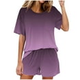 thumbnail image 1 of hxobax Women Pajama Set Gradient 2 Piece Casual Short Sets Short Sleeve Sleepwear Summer Crewneck Shirts and Short Pant Sets Trendy Pajamas Sets Cozy Loungewear with Chest Pocket,Purple,Small, 1 of 6