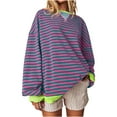 thumbnail image 1 of hxobax Women Striped Oversize Sweatshirt Colorblock Crewneck Long Sleeve Shirt Cute Preppy Pullover, 1 of 6