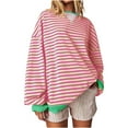 thumbnail image 1 of hxobax Women Striped Oversize Sweatshirt Colorblock Crewneck Long Sleeve Shirt Cute Preppy Pullover, 1 of 6