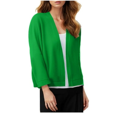 hxobax Women's 3/4 Sleeve Cropped Cardigan Sweater Elegant Shrugs Open Front Ice Silk Knit Cardigans