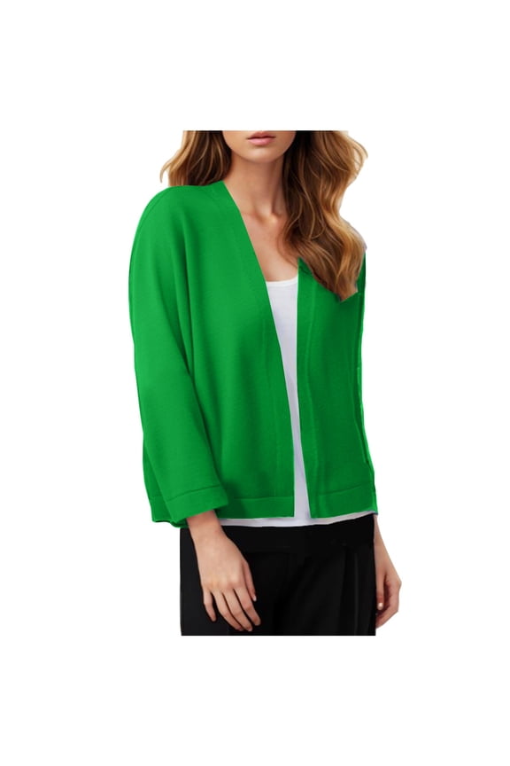 Women's 3/4 Sleeve Cropped Cardigan Sweater Elegant Shrugs Open Front Ice Silk Knit Cardigans