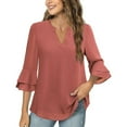 thumbnail image 1 of hxobax Women's Business Work Chiffon Shirts Notch V Neck 3/4 Ruffle Sleeve Blouses Dressy Tunic Tops, 1 of 6
