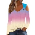thumbnail image 1 of hxobax Women's Gradient Tshirts Notch V Neck Tunic Tops Sexy Cold Shoulder Long Sleeve Eyelet Blouse, 1 of 6