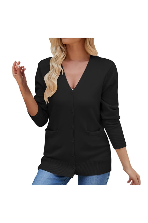 Women's Knit Open Front Sweater Jacket Tops Long Sleeve Button Cardigan Outwear with Pockets