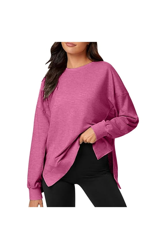 Women's Oversized Lightweight Sweatshirt Side Split High-Low Tunic Pullover Long Sleeve Tops