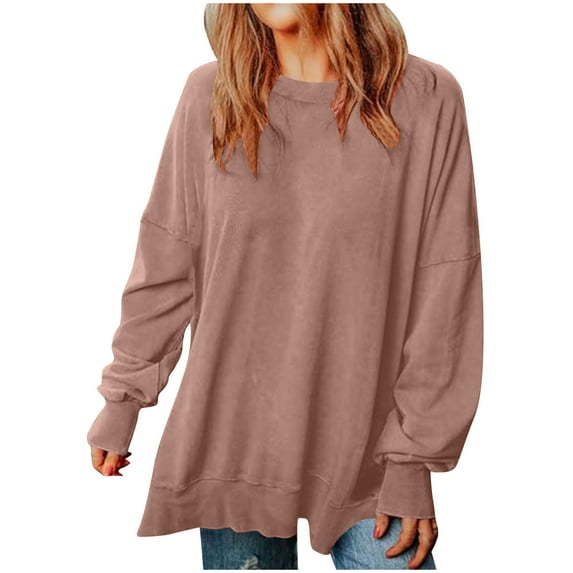 hxobax Women's Oversized Pullover Sweatshirts Crewneck Drop Shoulder Long Sleeve Sweatshirt Sweaters