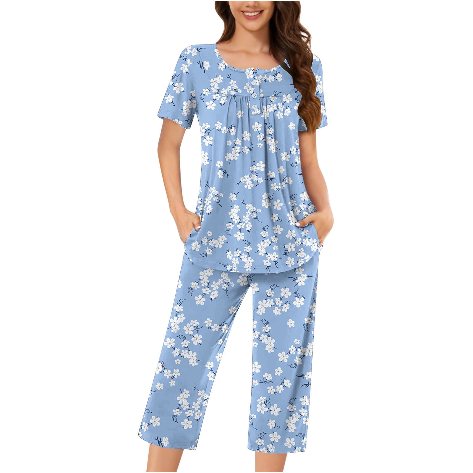 Yievot Women's Pajama Set Cute Print Soft Short Sleeve Top With Capri Pants Loungewear Sleepwear Pajamas 0e08bcf9 Dda2 45ad Afc6 8df88d2e252f.795b1d034f052fb03a497a00eb6f1133