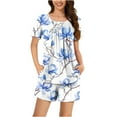 thumbnail image 1 of hxobax Women's Short Sleeve Pajama Sets Loungewear Casual Floral Printed Round Neck Button Down Shirts Tops and Shorts Matching Sets Trendy Tunic Blouse Pjs Pajamas Set Nightwear,#02_Blue,Medium, 1 of 6