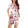 thumbnail image 1 of hxobax Women's Short Sleeve Pajama Sets Loungewear Casual Floral Printed Round Neck Button Shirts Tops and Shorts Matching Sets Trendy Tunic Blouse Pjs Pajamas Set Nightwear,#03_Hot Pink,3X-Large, 1 of 6