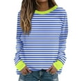 thumbnail image 1 of hxobax Women's Striped Sweatshirts Colorblock Crewneck Long Sleeve Pullover Tops Tunic Raglan Shirts, 1 of 5