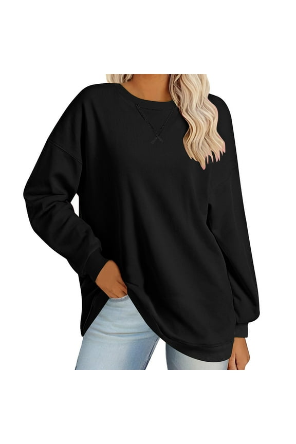 Women's Sweatshirts Oversized Crewneck Pullover Tops Solid Drop Shoulder Long Sleeve Sweaters