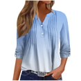 thumbnail image 1 of hxobax Women's T-Shirts Fall Rolled Long Sleeve Tops V Neck Button Shirts Ombre Tunic Pleated Blouse, 1 of 5