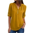 thumbnail image 1 of hxobax Womens 3/4 Sleeve Chiffon T Shirts Business Work Dressy Casual Tops V Neck Button Down Blouse, 1 of 8