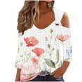 thumbnail image 1 of hxobax Womens 3/4 Sleeve Eyelet T Shirt Floral Tunic Tops V Neck Cold Shoulder Hollow Tees Pullover, 1 of 5