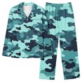 thumbnail image 1 of hxobax Womens Camo Sleepwear 2 Piece Outfits Pajama Sets Elegant Notch Collar Long Sleeve Lounge Button Down Pajamas Tops and Wide Leg Pants Pjs Pj Set Nightwear Nightgowns,#01_Mint Green,X-Large, 1 of 7