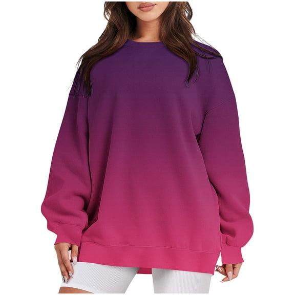 hxobax Womens Casual Crewneck Sweatshirts Long Sleeve Oversized Trendy Colorblock Pullover Tunic Top