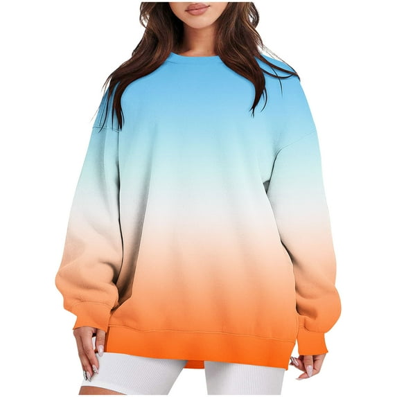 hxobax Womens Casual Crewneck Sweatshirts Long Sleeve Oversized Trendy Colorblock Pullover Tunic Top