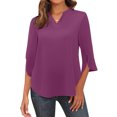 thumbnail image 1 of hxobax Womens Casual Work Blouses Henley V Neck Tunic Tops Trendy Split 3/4 Length Sleeve Tee Shirts, 1 of 6
